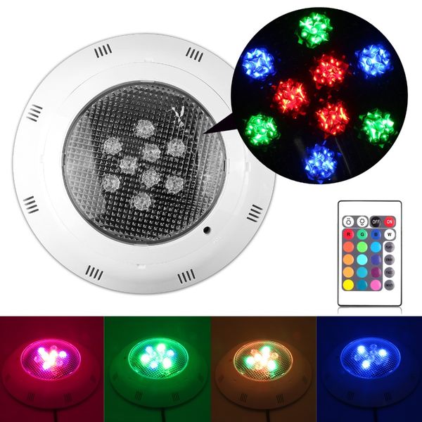 

9w rgb бассейн светодиодный свет ip67 подводный прожектор лампа с дистанционным управлением пруд огни 12v освещение