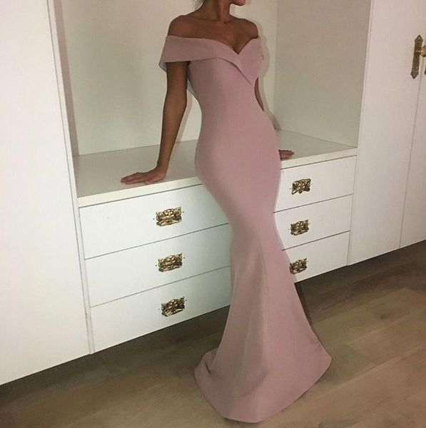 

pink off the shoulder mermaid evening dresses ruffles cascading sleeveless custom made party prom gowns ba6355 vestidos de novia