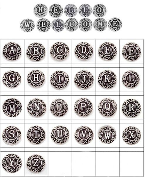 

Wholesale 26pcs Lots initial A-Z Alphabet letter Metal Alloy 18MM Ginger snap Buttons for Snap Chunk Charm Button Bracelet DIY Snap jewelry