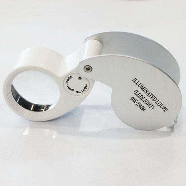 

200pcs/lot 40x 25mm glass magnifying jeweler magnifier eye jewelry loupe loop tz lights led light