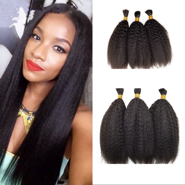 Mongolian Human Hair Kinky Straight Bulk Hair Extensions Human