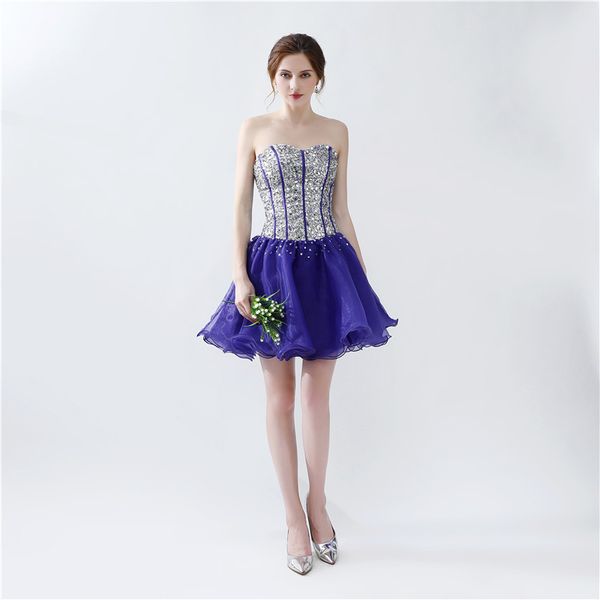 

homecoming dresses 2019 vestido de festa curto de luxo purple organza short cocktail party dresses with crystals, Blue;pink