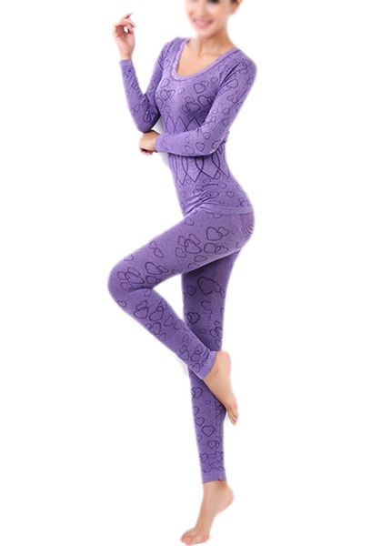 

wholesale- women round neck thermal set winter &pants long johns pajama sets purple, Black;red
