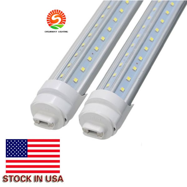 Estoque em US + 8FT LED R17D Cooler Porta LED Tubo V-emada V Dual Linhas SMD2835 LED Tubo de Luz 270 Ângulo AC85-265V