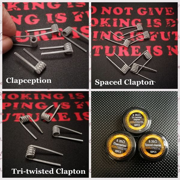 Aralıklı Clapton Tri-bükülmüş Clapton Clapception Wels Tel 0.35Ohm 316L Paslanmaz Çelik Malzeme Premade Sarma Ön İnfazlı Kablolar RDA için
