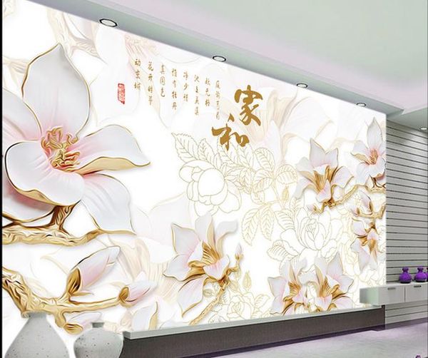 

custom any size white magnolia color carved high-end home and rich living room tv wall