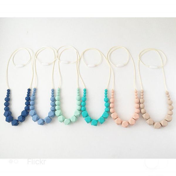 

сплошной цвет уход ожерелье силиконовые прорезывания зубов ожерелье с шестиугольник круглые бусины детские прорезыватель жевать и играть che, Silver