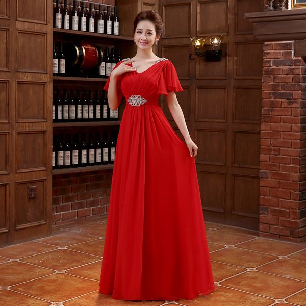 

brand new red evening dresses with short sleeve elegant chiffon bride gown ball prom party homecoming/graduation formal dress, Black;red