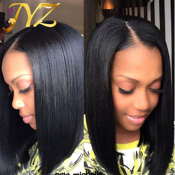 

straight human hair wigs wholesale natural color bob straight lace front wigs bleached knots full lace wigs with natural hairline, Black;brown