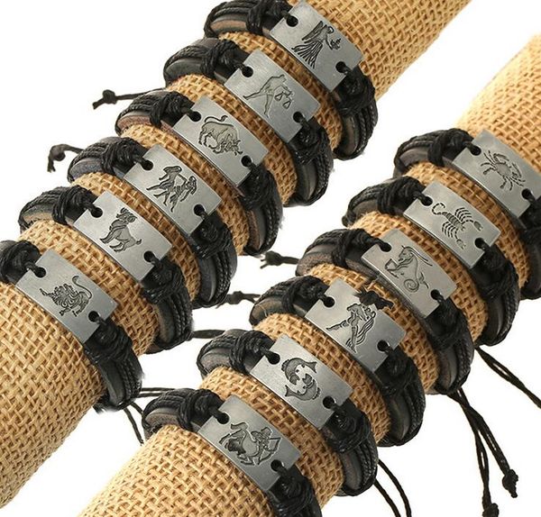 

2017 Hot sale 24pcs* 12 constellations Bracelet 100% genuine leather bracelet Man woman Couple Bracelet Fashion jewelry
