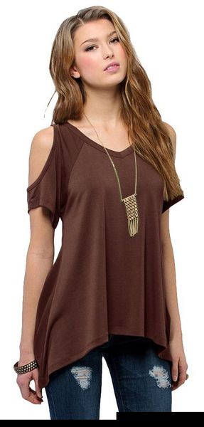 

wholesale- irregular women women's off shoulder t-shirt tees ice cold shoulder plus size s-xxxl lj1270m, White