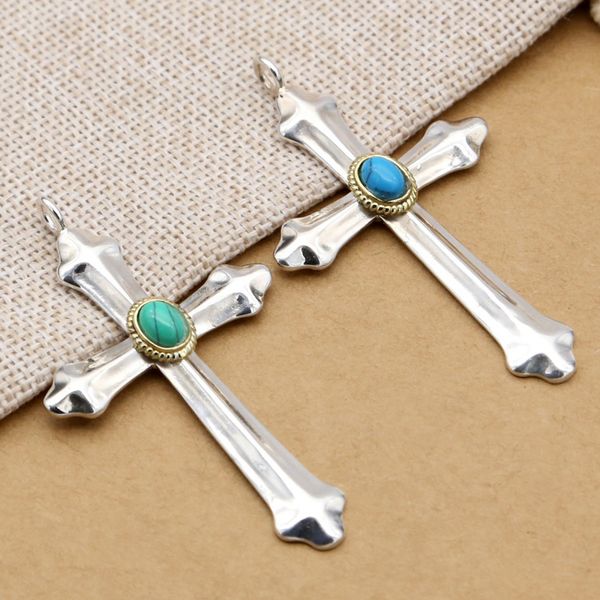 

brand new 925 sterlilng silver necklace pendant-sterling silver cross pendant with turqoise semi precious inlay,cross pendant without chain