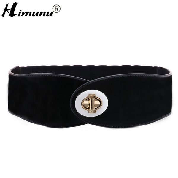 

wholesale- [himunu] brand fashion designer belts women cowskin female belt patent leather width elasticity belt for woman, Black;brown