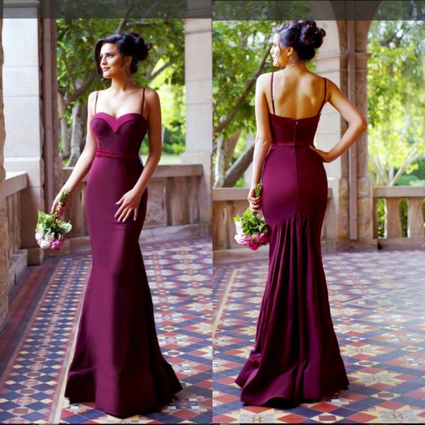

summer purple mermaid bridesmaid dress spaghetti straps zipper backless floor length prom dresses 2017 new arrival wedding party dress, Blue;red