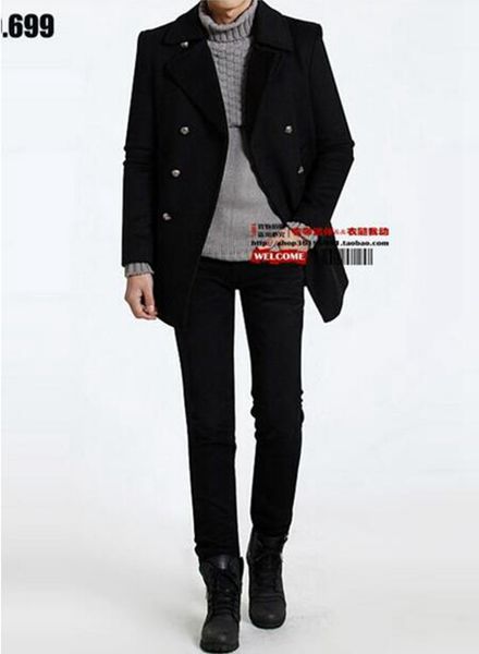 

мужская зима европы и соединенных штатов америки хан издание бизнес высокого класса моды горячий стиль штраф пыли пальто шерстяное пальто, Black