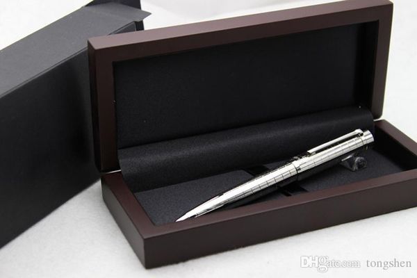 

1 pcs metal luxury pen silver checkered ballpoint pen luxury business office & school or red wood box, Blue;orange