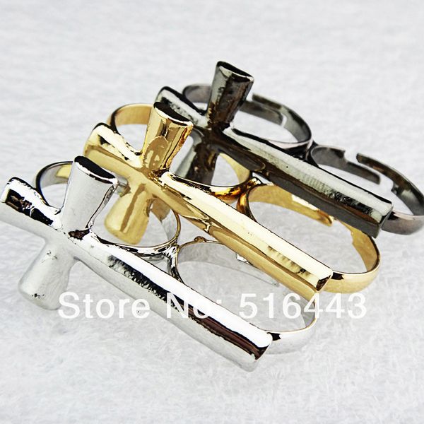 

20pcs gold silver black stainless steel fashion womens mens cross twins rings adjustable wholesale jewlery lots a-712, Golden;silver