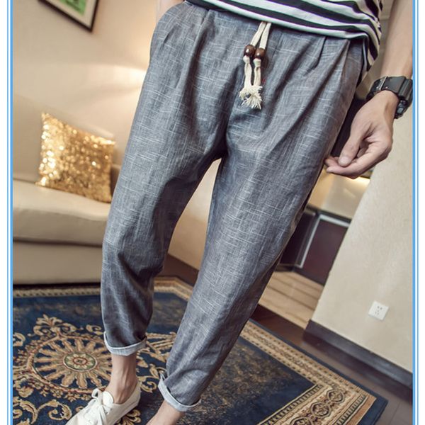 

wholesale- 2020 fashion linen pants men casual trousers mens simple ankle-length straight pants solid clothing large size m-5xl p310, Black