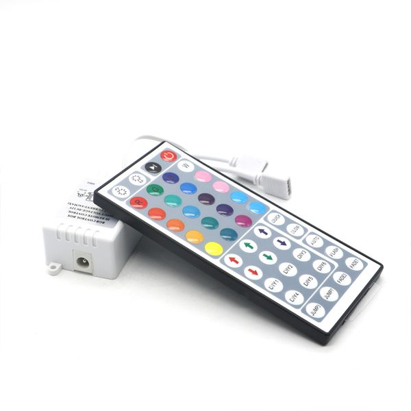 

edison2011 dual connectors output dc12v 6a rgb controller 44 keys ir remote dimmer for two rolls 3528 2835 5050 led strip light controlling