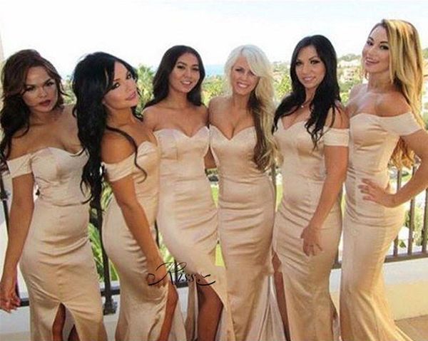 

2017 arabic south african champagne side slit mermaid bridesmaid dresses sweetheart neck floor length cap sleeves evening dresses, Blue;red