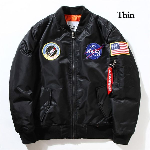 

pilot jacket coat thin or thick bomber ma1 men bomber jackets nasa embroidery baseball coats m-xxl, Black;brown
