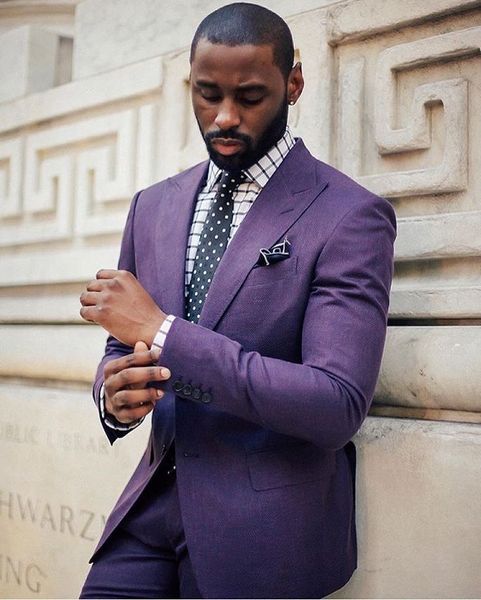 Clássico Design de Dois Botões Roxo Escuro Do Noivo Smoking Padrinhos Melhor Homem Terno de Casamento dos homens Blazer Ternos (Jacket + Pants + Tie) NO: 611