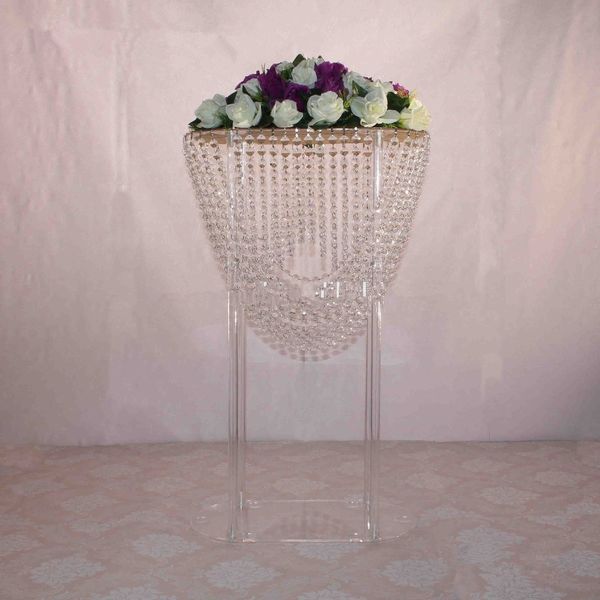 Vasos de flores de cristal acrílico grandes e altos por atacado para centros de mesa