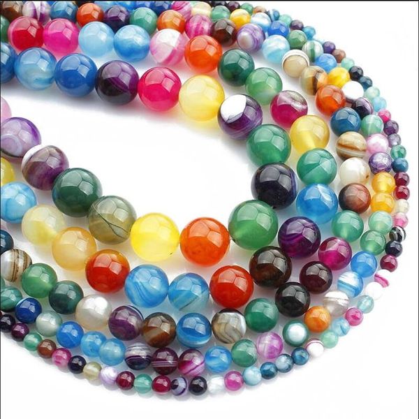 

wholesale natural stone beads for jewellery making color rose red banded agate diy round shape crystal beads 4 6 8 10 12 14mm