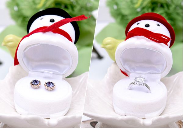 

[simple seven] christmas cute snowman ring box, plastic flocking ear studs display, red deer jewelry carrying cases, Black;white