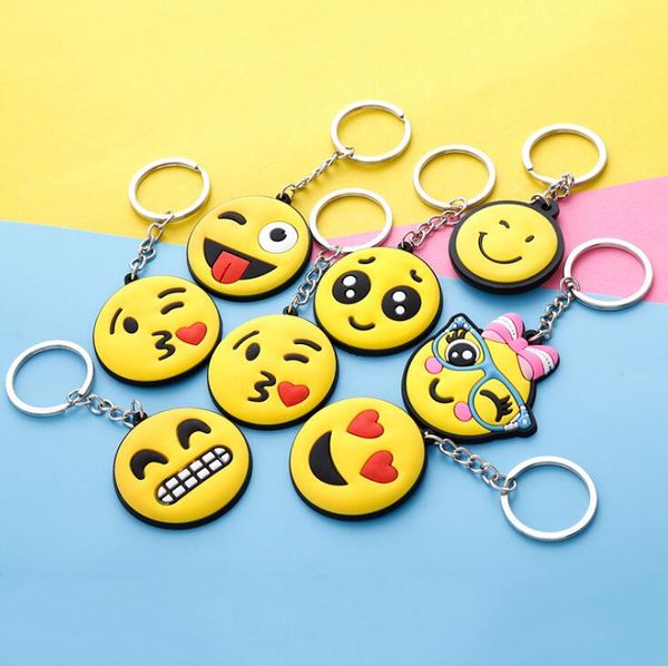 

single side cute expression pvc soft car creative couple models key ring small pendant key ring kr239 keychains mix order 20 pieces a lot, Slivery;golden