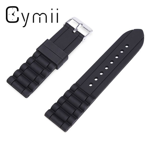 

wholesale-cymii 18mm 20mm 22mm 24mm watchband soft sport black silicone rubber watch strap waterproof & 2 spring bars straps for watch, Black;brown