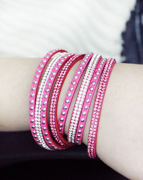 

wholesale punk style drilling multi_layer winding flannelette braided leather bracelet delicate handmade jewelry