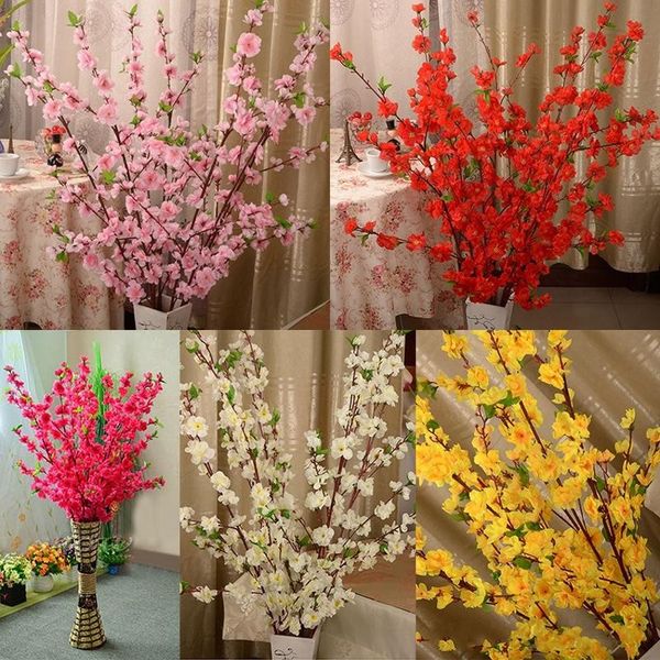 Acheter Artificielle Cerise Printemps Prune Fleur De Pêche Direction Générale De La Soie Fleur Arbre Pour La Décoration De Fête De Mariage Blanc Rouge