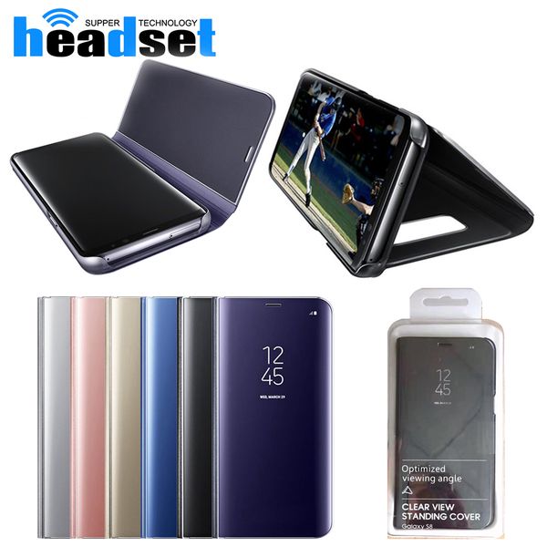 

Ca e electroplate clear mart kick tand mirror view flip cover leep wake holder phone ca e for iphone 6 7 8 x am ung galaxy 7 8 8 plu