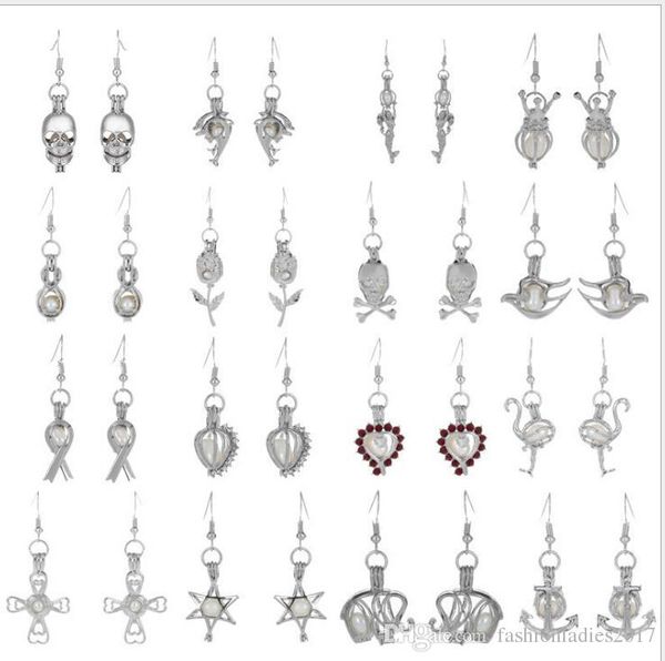 

горячие продажи любовь желание жемчужные клетки медальон серьги пресноводные жемчуг устрица кулон серьги с жемчугом выдалбливают мотаться се, Silver