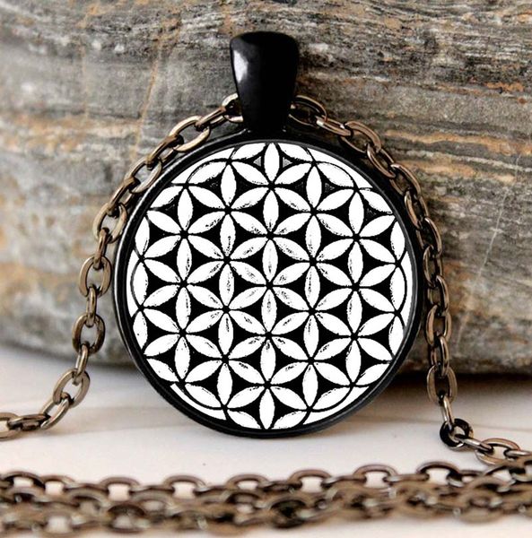 Wholesale Wholesale Flower Of Life Seed Of Life Pendant Necklace Mandala Hexagon Sacred Geometry Jewelry Fleur De Vie Glass Cabochon Necklace Diamond