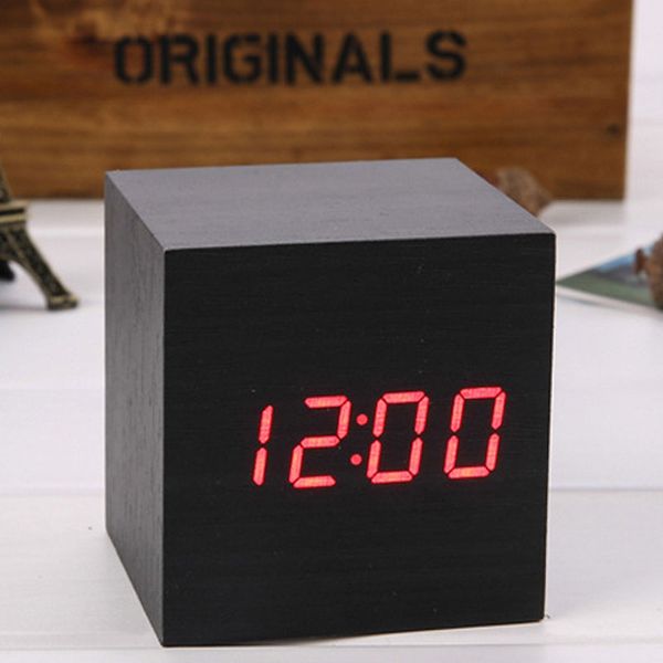 

wooden led alarm clocks temperature electronic clock sounds control digital led display deskcalendar table clock