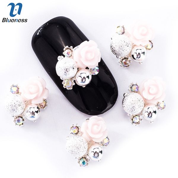 

wholesale- 10 pcs/lot 3d rhinestones for nails design flower style gem mix beauty charms manicure tn1959-tn1961, Silver;gold