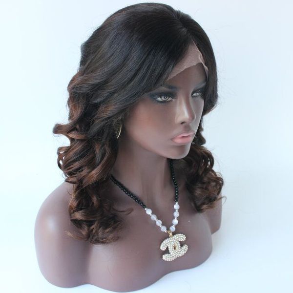 

t1b#4 ombre mongolian body wave lace wig mongolian human hair glueless full lace wigs 8a full lace human hair wigs two tone, Black;brown
