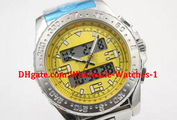 

wholesale - new chronograph quartz watch yellow dial men's watch silver stainless belt siliver skeleton men's wristwatch, Slivery;brown