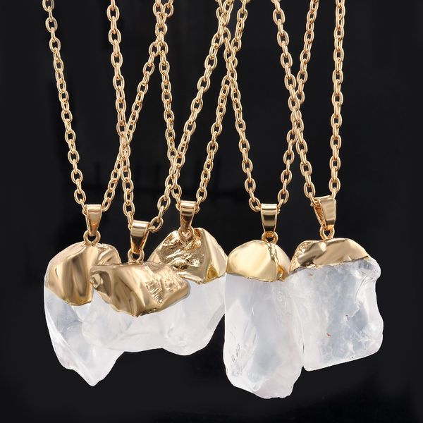 

natural stone necklace women irregular druzy stone necklaces pendants natural crystal pendants for jewelry 9 colors, Silver