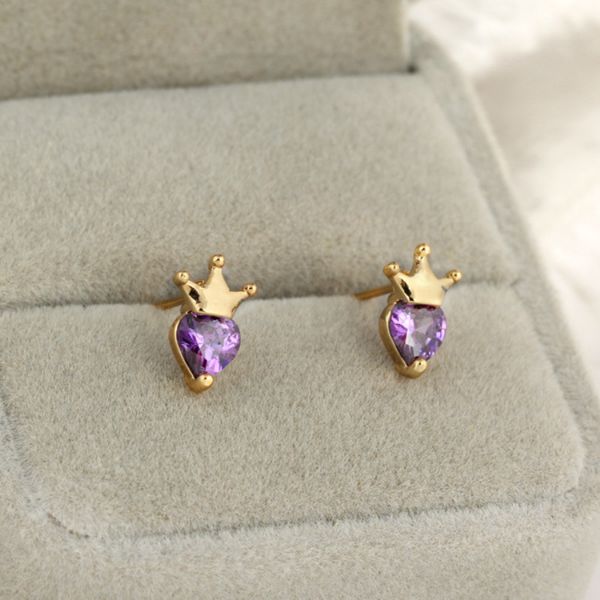 2019 Cute Kids Jewelry 18k Gold Plated Crown Cut Zircon Cz Piercing Stud Earrings For Kids Children Baby Girls Jewelry Bijoux Gift From Goodbylove