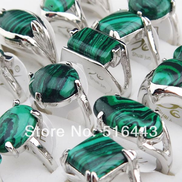 

new arrival charms 10pcs vintage green malachite stones turquoise silver p womens mens rings wholesale jewelry lots a-908, Golden;silver