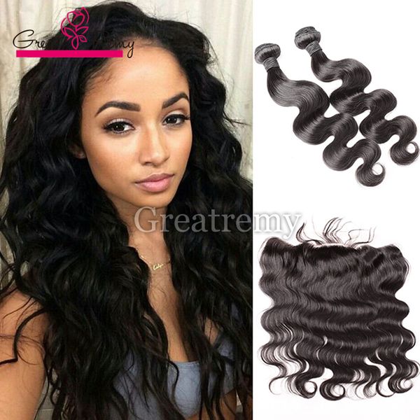 Natural Cor Mink Onda Do Corpo Peruano Bundles com Fechamento Frontals Do Laço 13x4 Peruano Virgem Do Cabelo Humano Tece com Orelha a Orelha Frontal