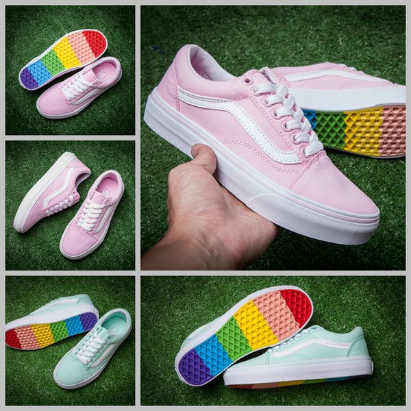 pink vans rainbow bottom