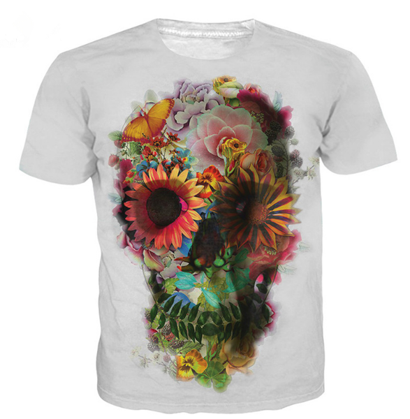 

новейшая мода мужская / женская флора черепа футболка летний стиль смешно унисекс 3d печати повседневная футболка s - - - 5xl aa428, White;black