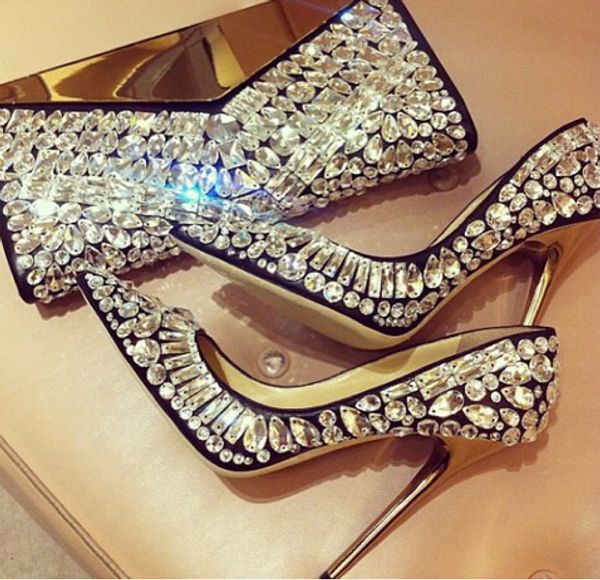 

Элегантный Bling Bling Насосы Женская Мода Платье Обувь На Высоких Каблуках Роскошный Кристалл Бисера Блеск Свадебные Свадебные Туфли Для Женщин