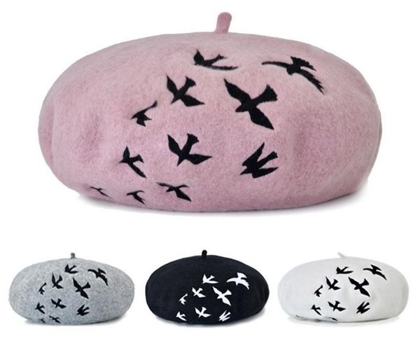 

wholesale-2016 fashion wool felt berets for women artist boina embroidery fashion gorras planas flat cap female stewardess hats c0005, Blue;gray