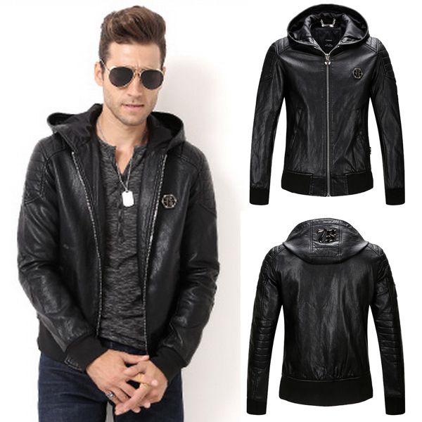 chaqueta de cuero con capucha hombre