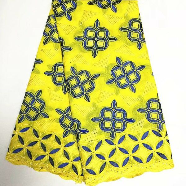 

5 yds/pc most popular yellow african cotton fabric with blue embroidery swiss voile lace for clothes bc143-8, Black;white